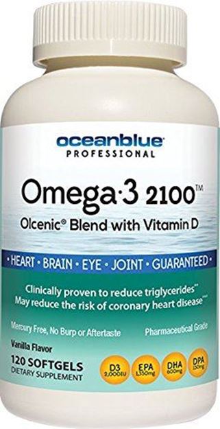 Ocean Blue Olcenic Blend Omega 3 2100 With Vitamin D Pharmaceutical Grade Fish Oil Vanilla Flavor 120 Count